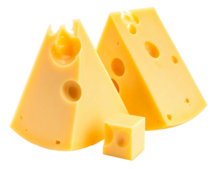 Two triangular and one square slices of cheese