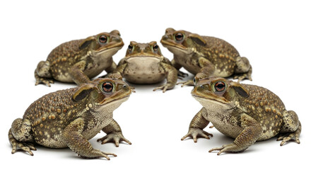 Group of cane toads isolated on white background rhinella marina, also known as the giant neotropical toad or marine toad, is a large, terrestrial true toad