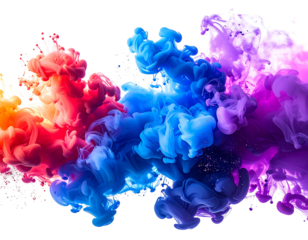 Abstract ink splashes in vibrant rainbow colors on black background