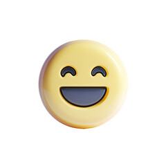 Fototapeta premium A cheerful, glossy, yellow emoticon with a wide, dark gray grin and slightly squinted eyes, conveying happiness and joy