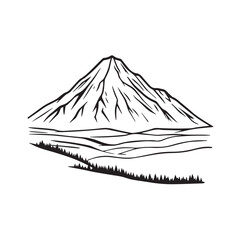 Black and White Mountain Illustration Image in Minimalist Line Art Style, Clean and Elegant Design