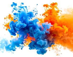 Abstract swirling ink explosion of blue and orange