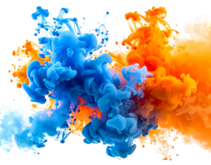 Abstract swirling ink explosion of blue and orange
