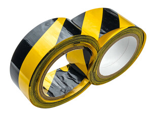 Two rolls of yellow and black striped safety tape