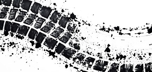 Worn black tire tracks on white, grunge texture, vector isolated,  drift,   motorsports