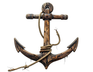 Aged wooden anchor with rope