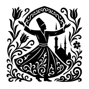 whirling dervish silhouette black and white clip art preview