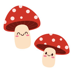 Cute cartoon mushroom characters clipart with kawaii hand drawn style. Suitable for clip flat design graphic illustration for autumn party, farmers market, harvest festival, thanksgiving day