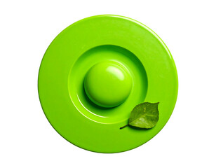 Bright green circular object with leaf