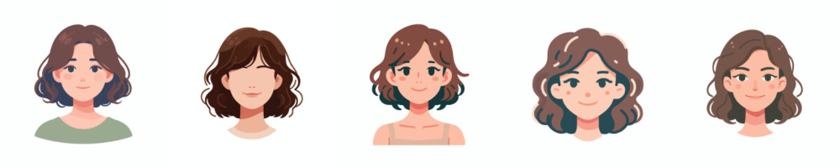 Vector Avatar of a woman's face with short wavy hair, medium skin tone, soft smiling expression