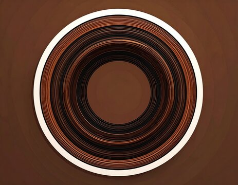 Abstract concentric circles in varying shades of brown, framed by a white ring against a dark brown background, creating a hypnotic depth effect - Powered by Adobe