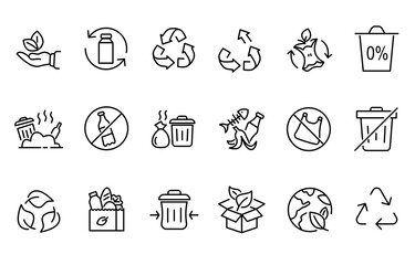 Set of icon for No waste and recycling zero wastage