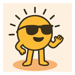 Sunny Weather Mascot with Sunglasses — Happy Sun Icon, Summer Kawaii Vector
