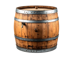 Aged wooden barrel with metal bands