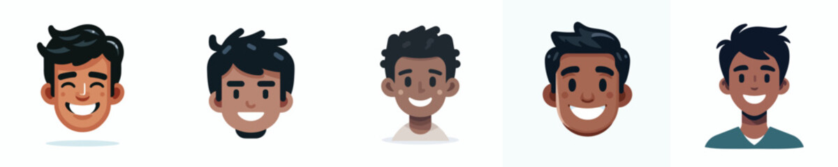 Vector Avatar of a man's face with black crew cut hair, dark skin, wide smile expression