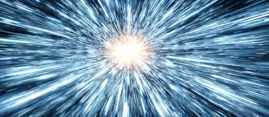 Obraz premium Abstract depiction of a bright light emanating from a central point, surrounded by streaks of blue.