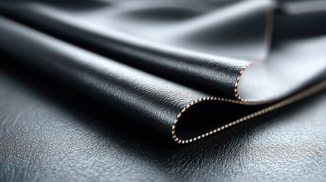 Black Leather Texture with Subtle Grain Detailed Close Up Shiny Smooth Surface Dark Background