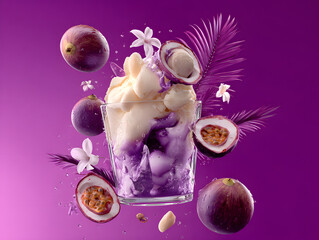 Mangosteen ice cream in a clear cup white pulp