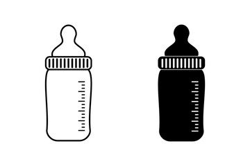 Baby bottle icon. Line and Silhouette style for website or mobile app. Flat vector illustration design isolated on white background.