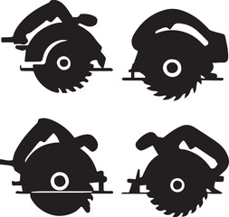 Black and White Circular Saw Silhouette Set | Handheld Power Tool Illustrations in Multiple Poses&rdquo;