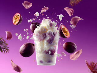 Mangosteen ice cream in a clear cup white pulp