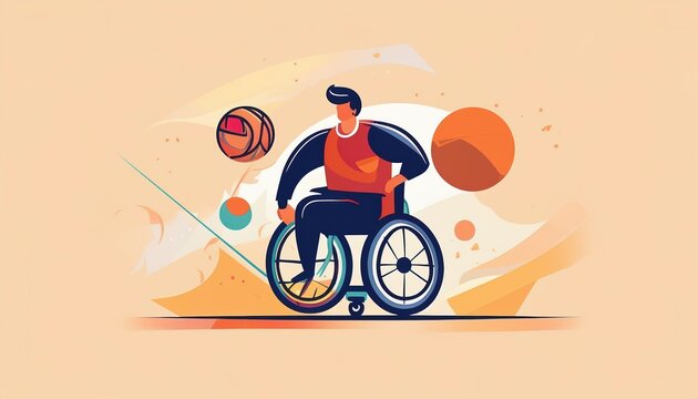 Innovative illustration features a wheelchair basketball player showcasing determination and skill in a unique minimalist style - Powered by Adobe