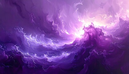 Fototapeta premium Swirling purple and pink cloudscape, radiant light