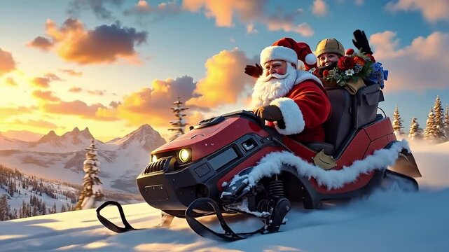 A man and a woman riding on a snowmobile in the snow