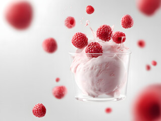 Minimalist product ad raspberry ice cream in a cl