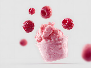 Minimalist product ad raspberry ice cream in a cl
