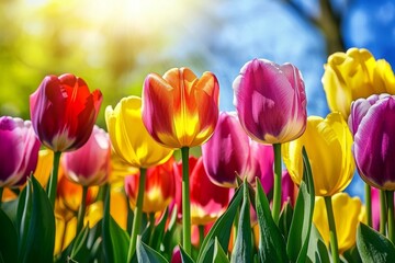 Obraz premium Vivid Tulip Blooms in Bright Sunlight
