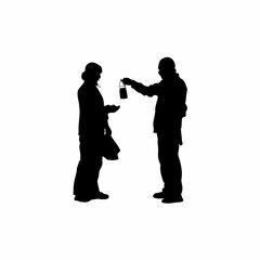 Silhouette of lab worker delivering samples to laboratory technician isolated on white background