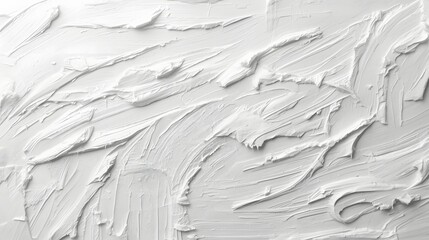 Obraz premium Closeup texture of white plaster smeared on a wall surface with visible strokes and irregular patterns, perfect for abstract backgrounds, minimal design, or creative artistic projects