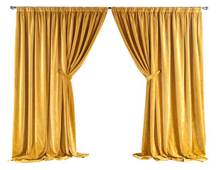 Gold velvet curtains, tied back, creating a doorway