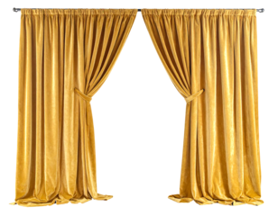 Gold velvet curtains, tied back, creating a doorway