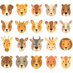 Fototapeta premium Cute animal faces collection