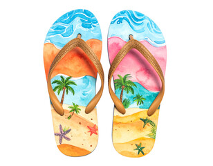 Colorful beach-themed flip-flops