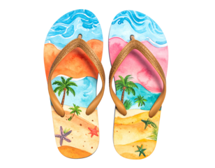 Colorful beach-themed flip-flops
