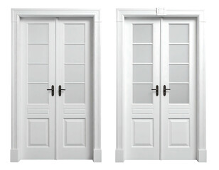 Two white double doors with glass panels