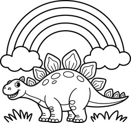 Stegosaurus Dinosaur Coloring Page with Rainbow and Clouds Keywords: dinosaur, stegosaurus