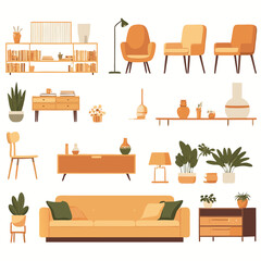 Fototapeta premium Home decor set illustrations