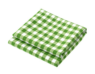 Folded green and white checkered tablecloth