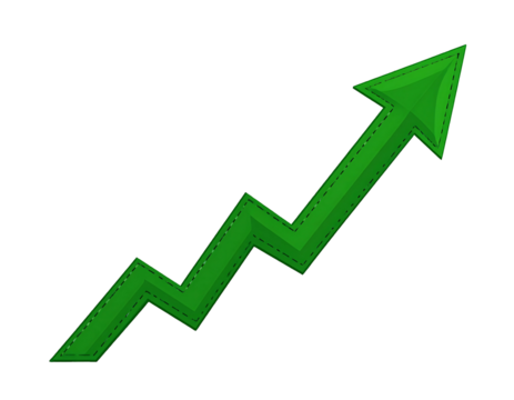 Green upward-pointing arrow with zigzag pattern