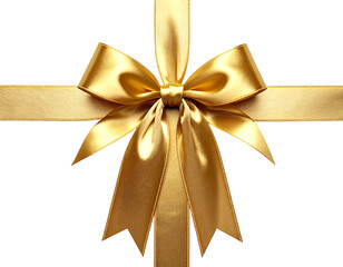 Gold ribbon bow, crossed, on black background