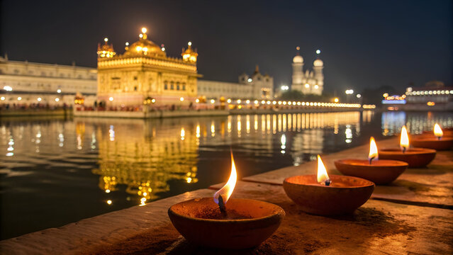 Decorative lamps at the Golden Temple