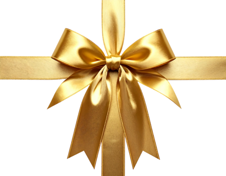 Gold ribbon bow, crossed, on black background