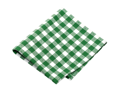 Folded green and white checkered napkin