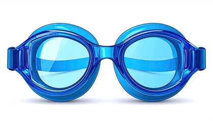 Bright blue, rounded swimming goggles with clear lenses, shown against a white background, casting a slight shadow