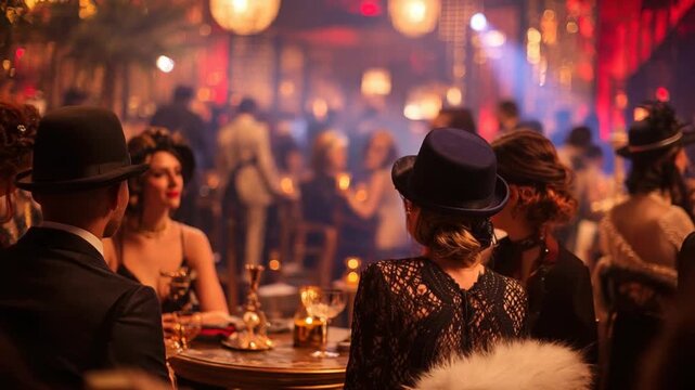 Elegant 1920s Themed Party with People Socializing.