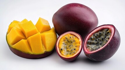 Fresh tropical fruits on white background